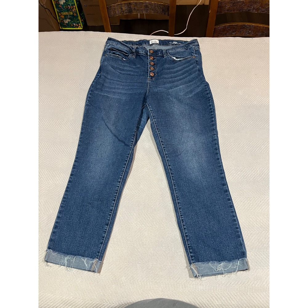 Nicole Miller Soho Jeans Women's 12 32x25 Blue High Rise Skinny Crop Button Fly